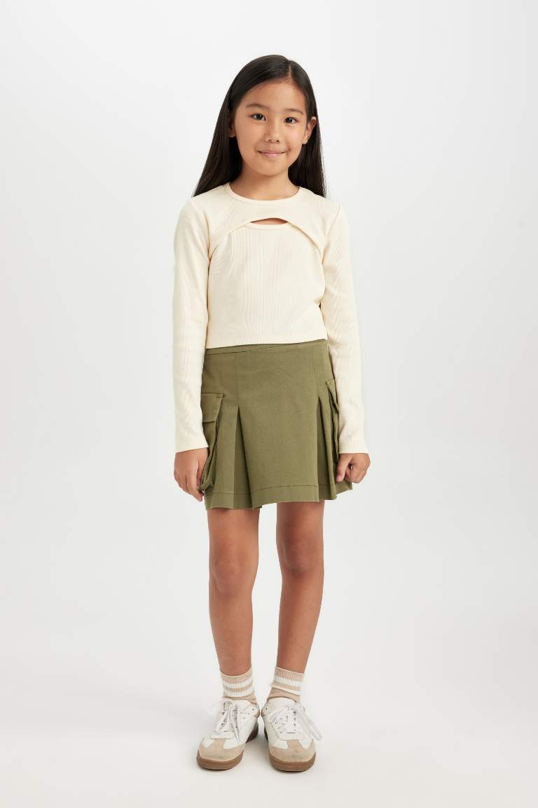 Girl Pleated Detailed Gabardine Skirt