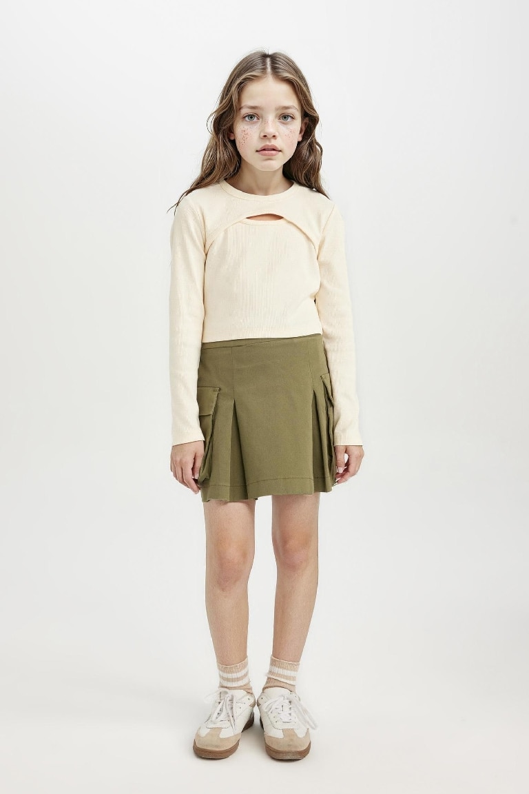 Girl Pleated Detailed Gabardine Skirt