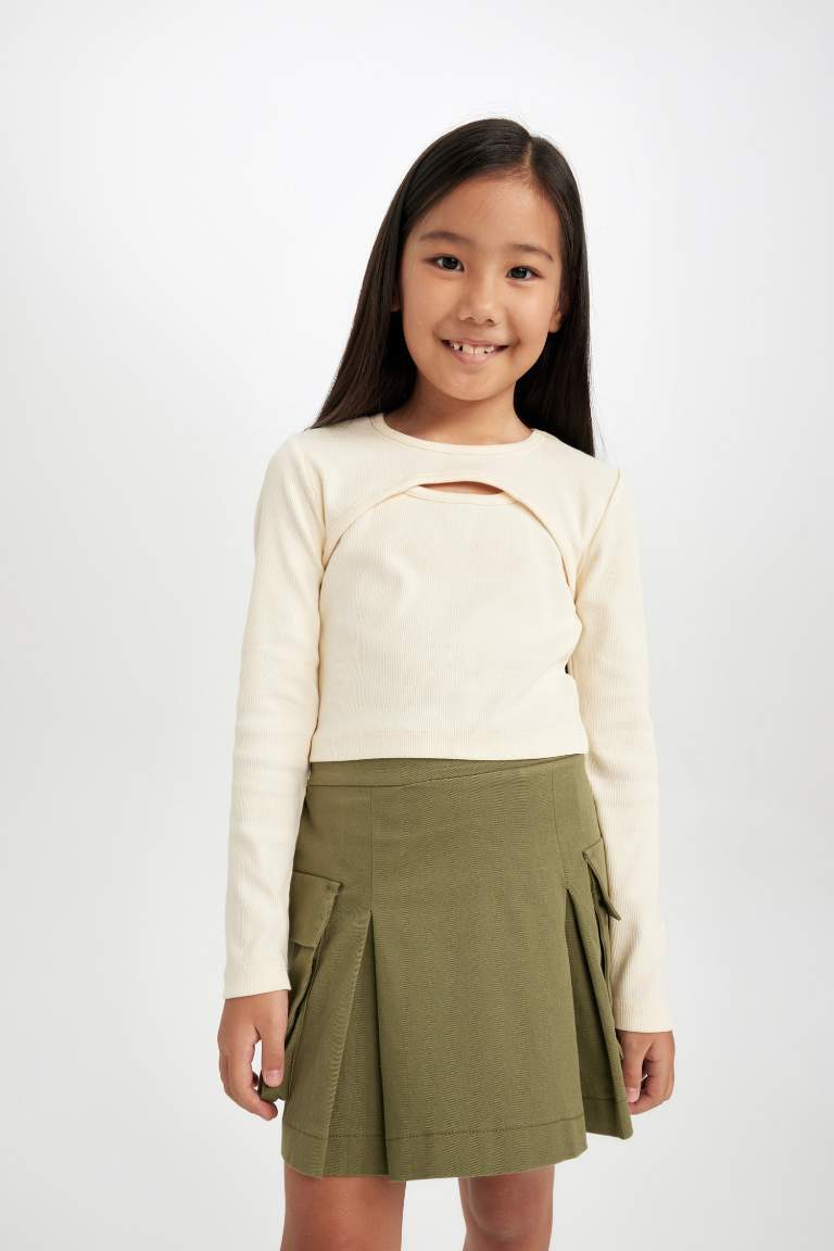 Girl Pleated Detailed Gabardine Skirt