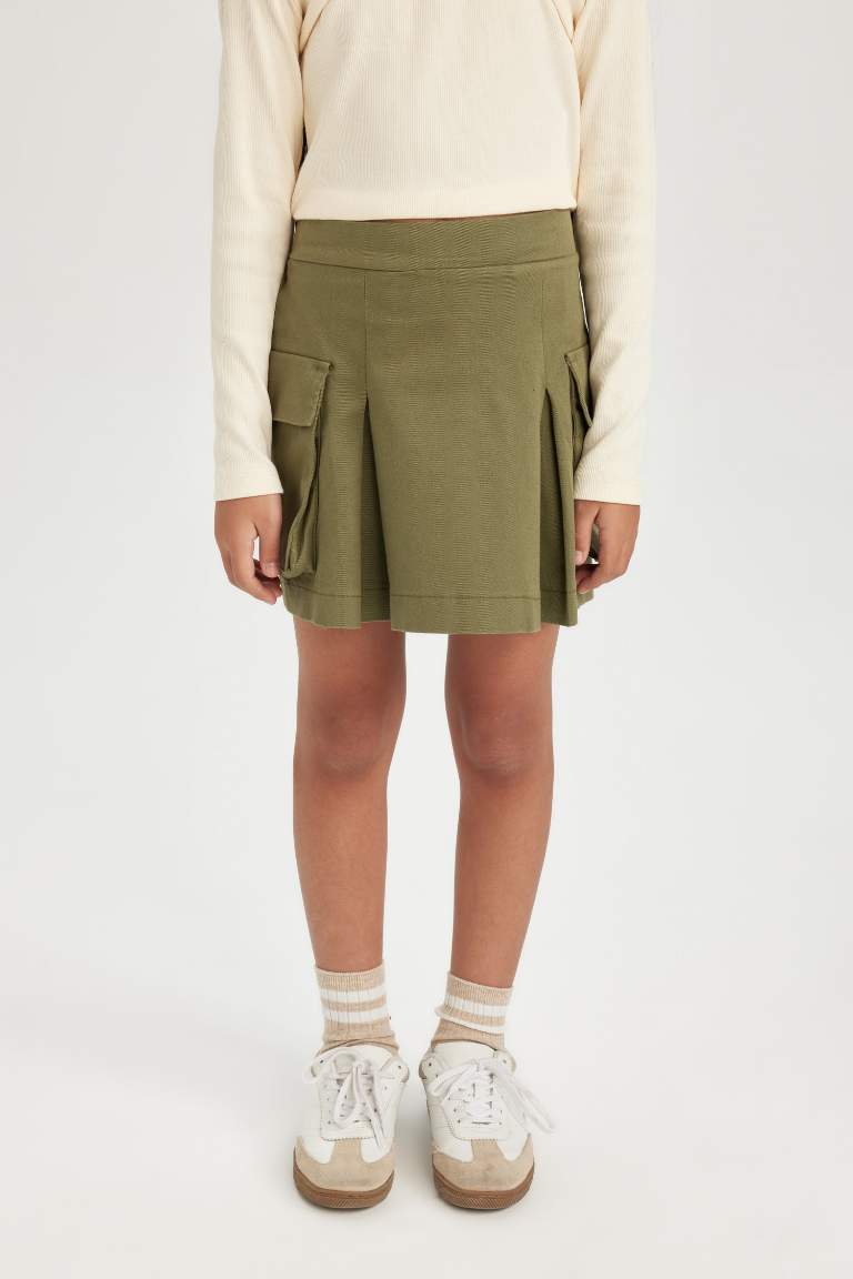 Girl Pleated Detailed Gabardine Skirt