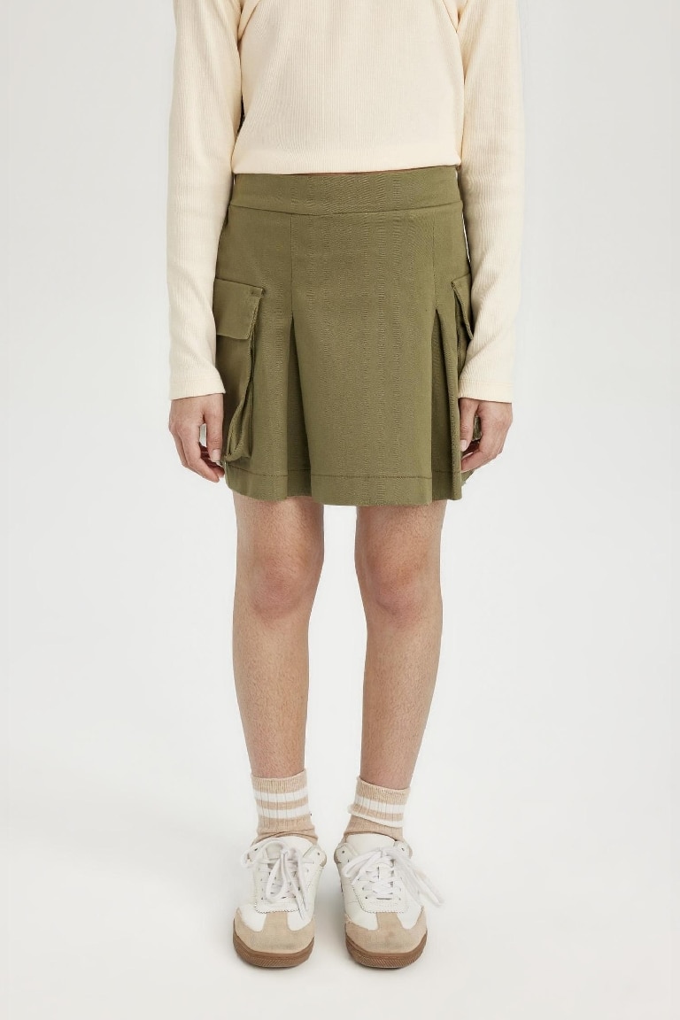 Girl Pleated Detailed Gabardine Skirt