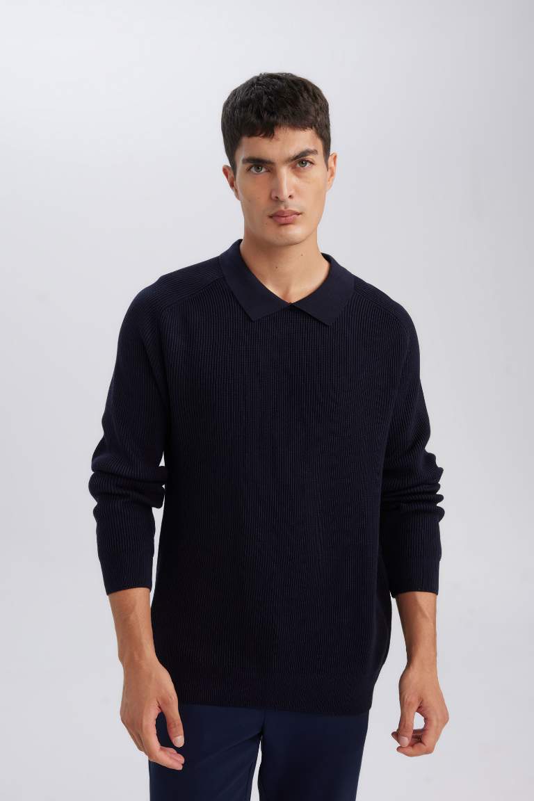 Standard Fit Polo Collar Basic Knitted Pullover