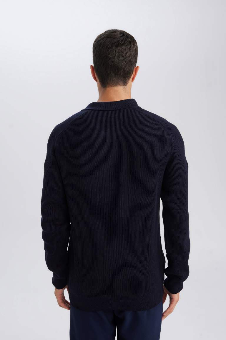 Standard Fit Polo Collar Basic Knitted Pullover