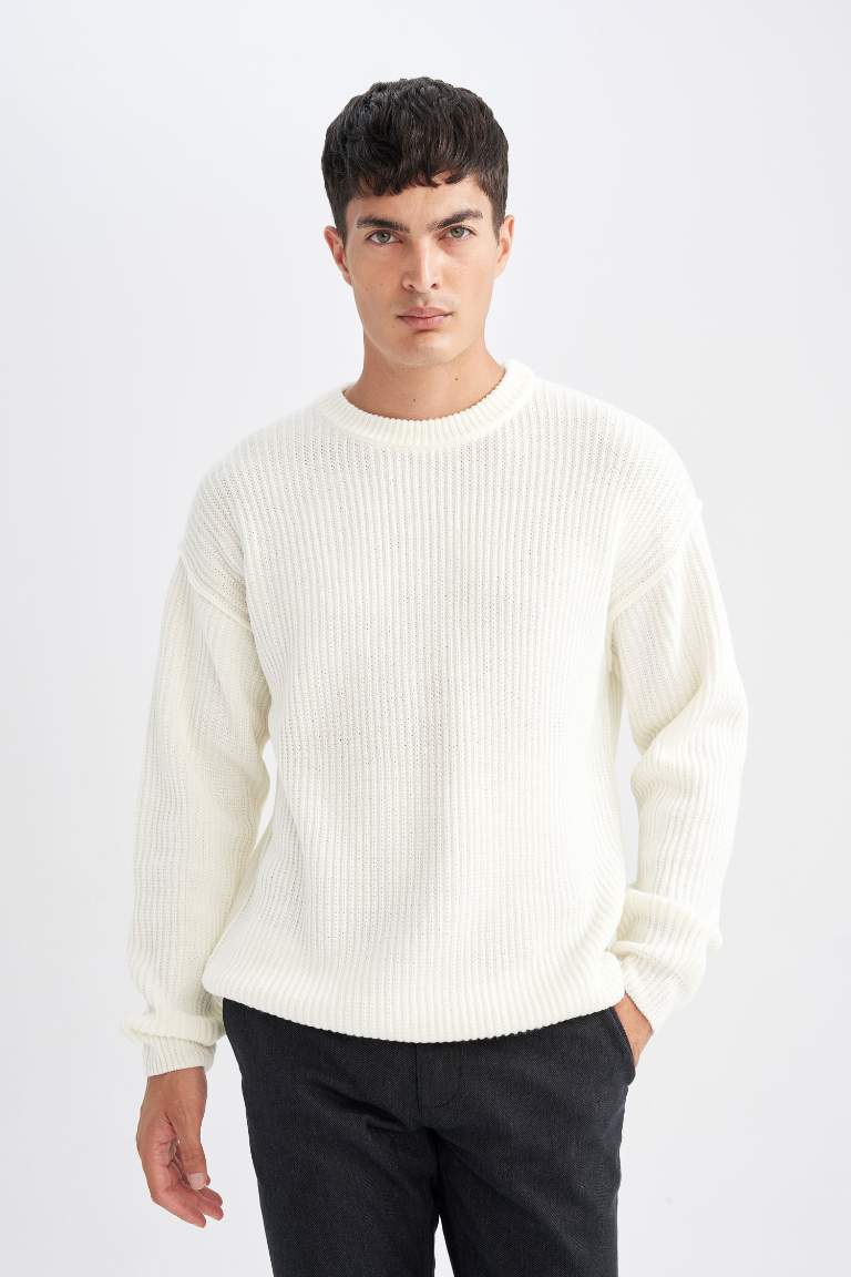 Relax Fit Crew Neck Basic Knitted Pullover