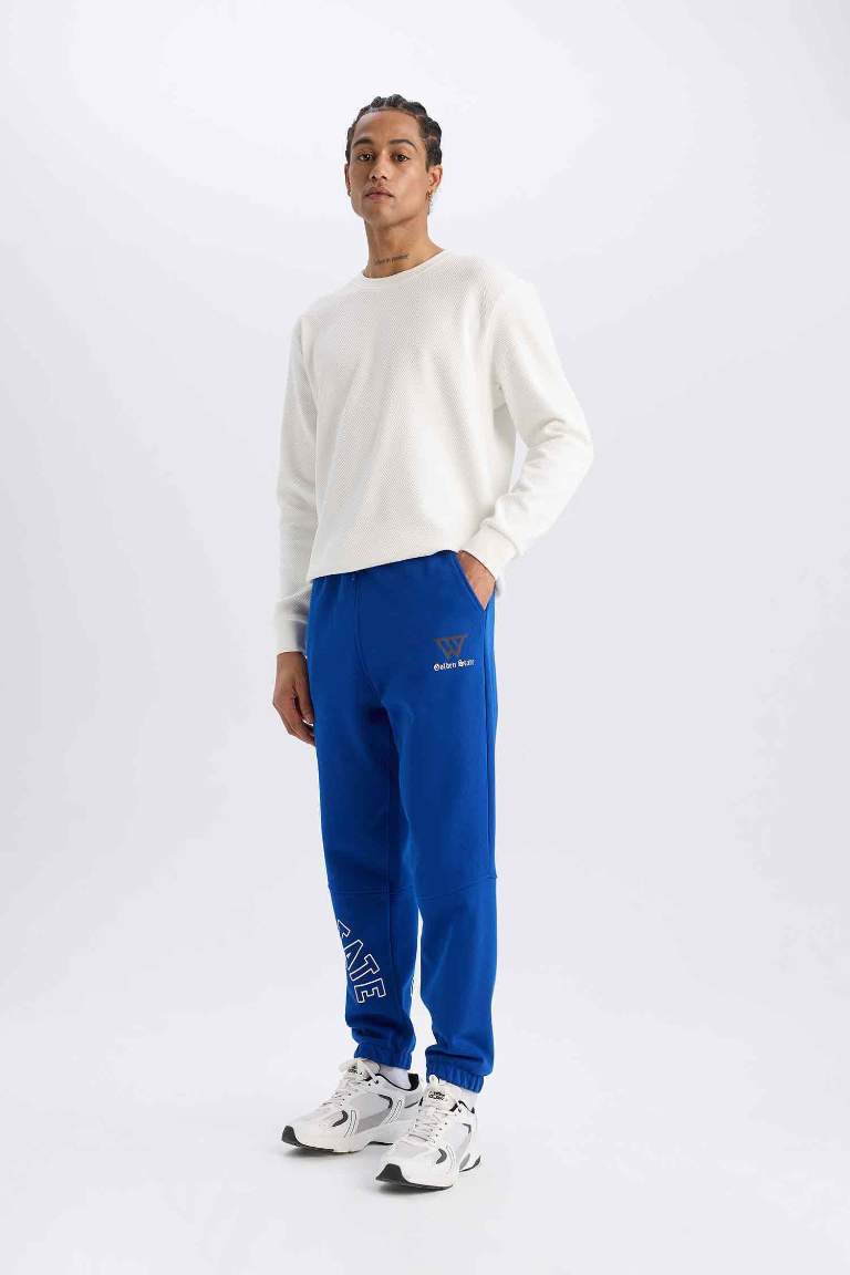 DeFactoFit Kalın Jogger Eşofman Altı NBA Golden State Warriors Standart Fit Beli Bağcıklı Cepli