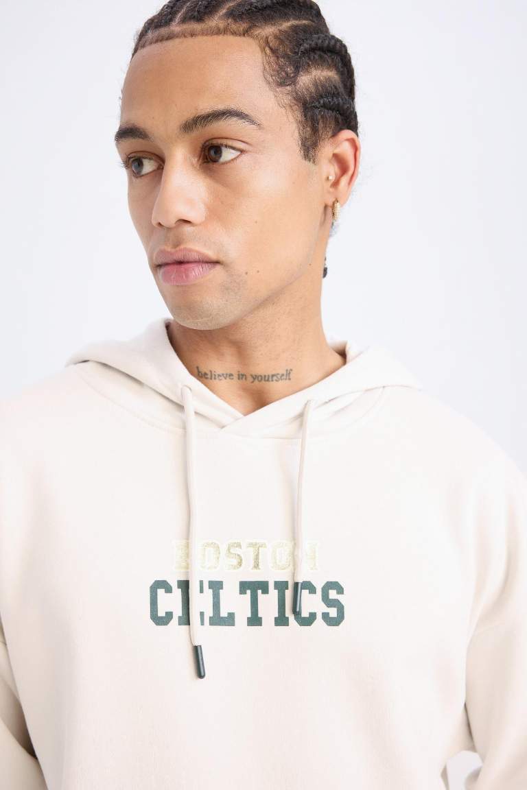 DeFactoFit NBA Boston Celtics Oversize Geniş Kalıp Kapüşonlu Sırt Baskılı Kalın Sweatshirt