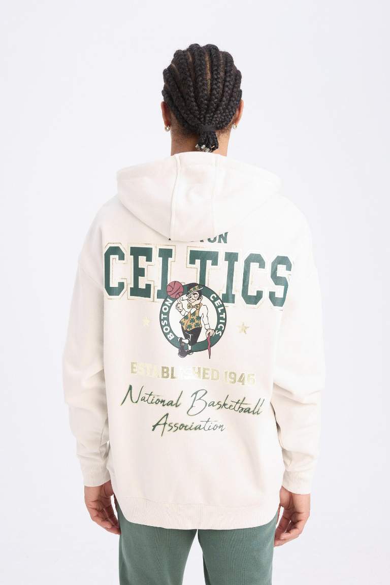 DeFactoFit NBA Boston Celtics Oversize Geniş Kalıp Kapüşonlu Sırt Baskılı Kalın Sweatshirt