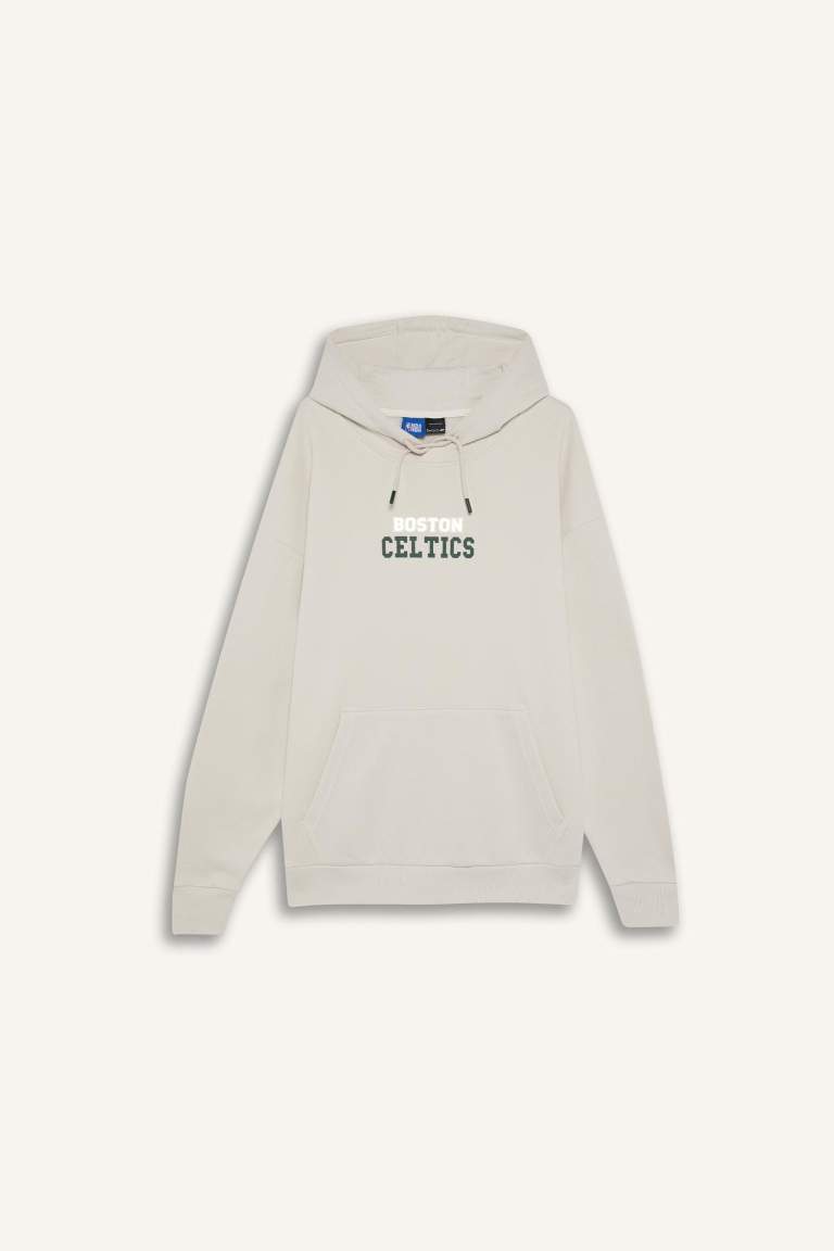 DeFactoFit NBA Boston Celtics Oversize Geniş Kalıp Kapüşonlu Sırt Baskılı Kalın Sweatshirt