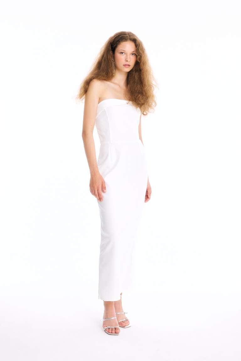 Bodycon Vücudu Saran Straplez Maxi Abiye Elbise