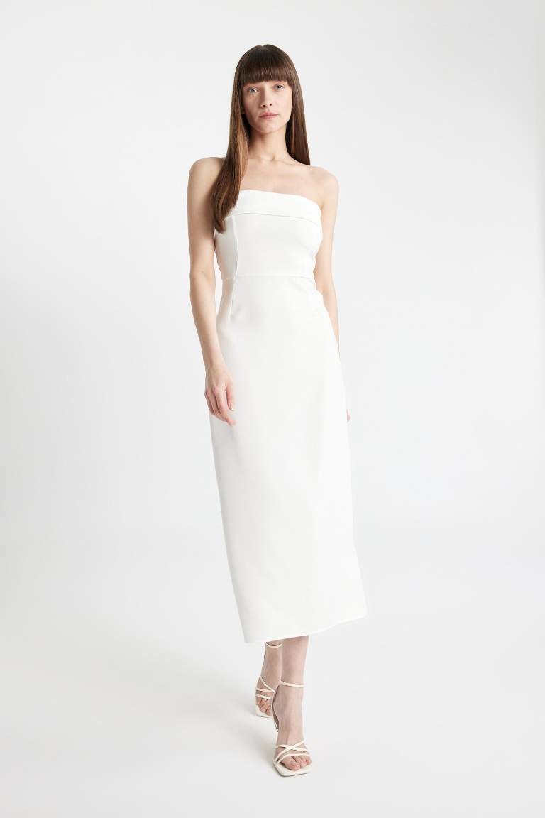 Bodycon Vücudu Saran Straplez Maxi Abiye Elbise