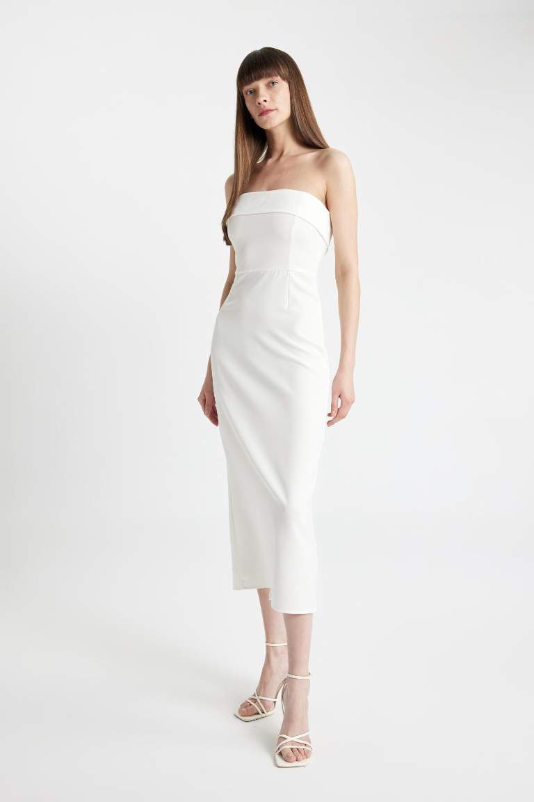 Bodycon Vücudu Saran Straplez Maxi Abiye Elbise
