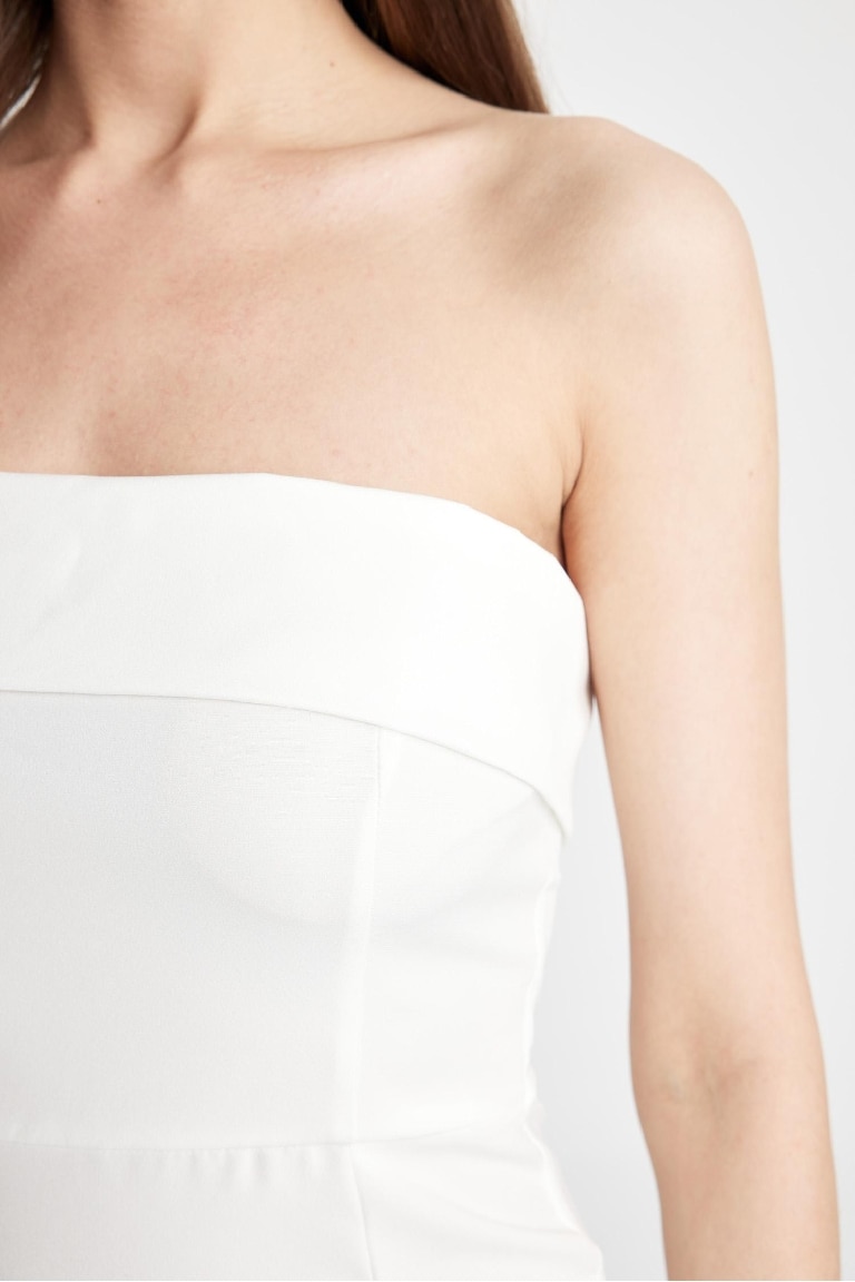 Bodycon Vücudu Saran Straplez Maxi Abiye Elbise