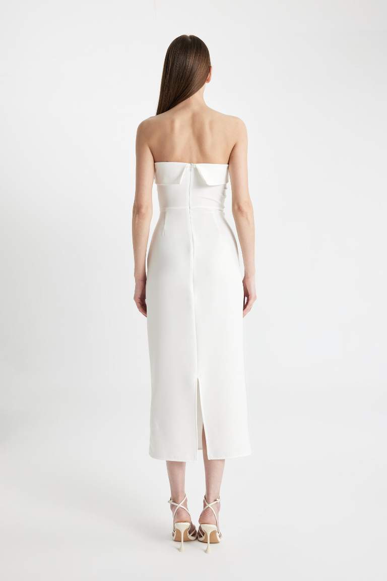 Bodycon Vücudu Saran Straplez Maxi Abiye Elbise