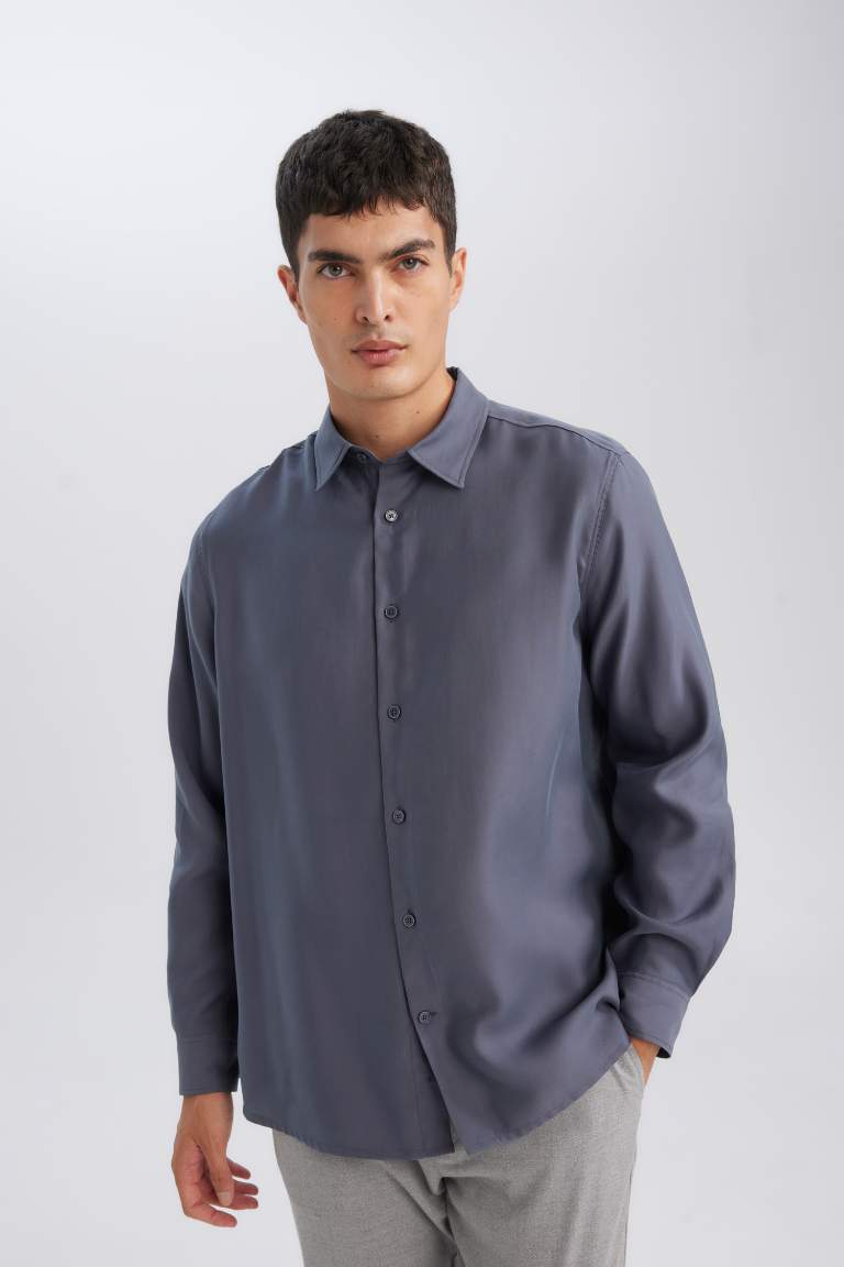 Relax Fit Polo Collar Twill Modal Blend Basic Shirt