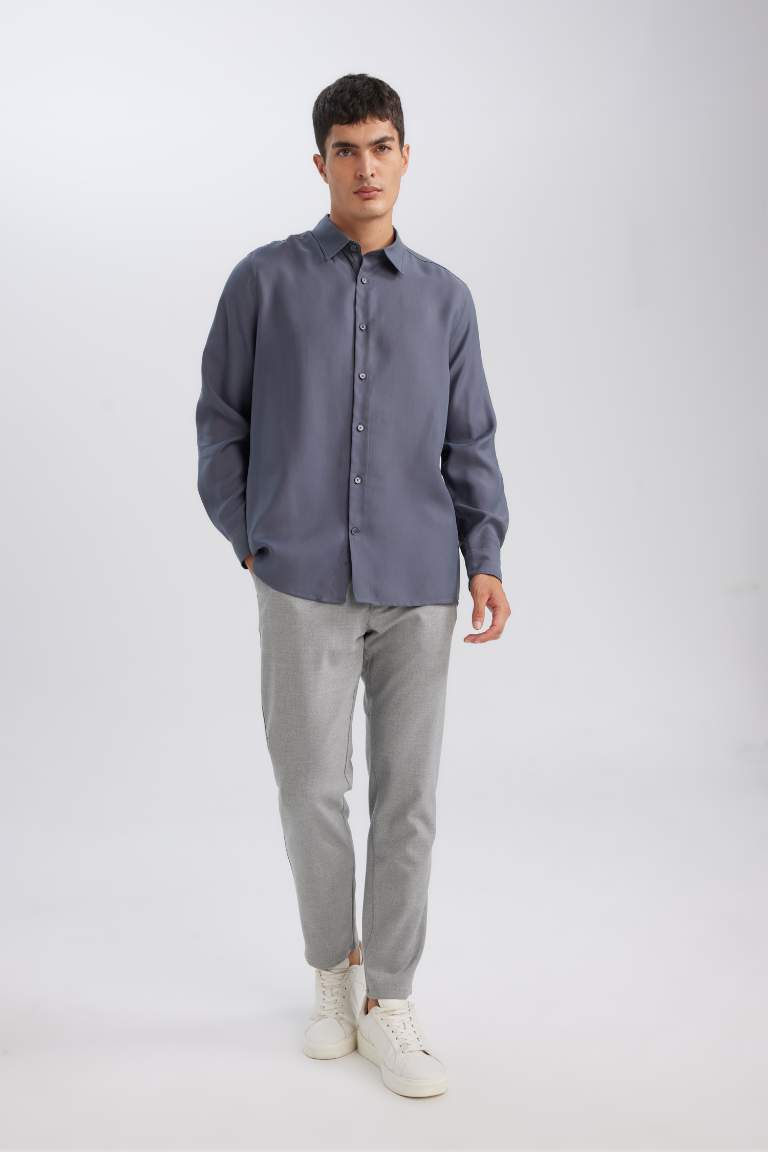 Relax Fit Polo Collar Twill Modal Blend Basic Shirt