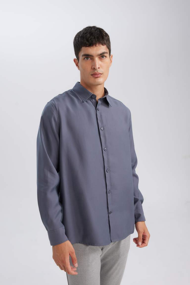 Relax Fit Polo Collar Twill Modal Blend Basic Shirt