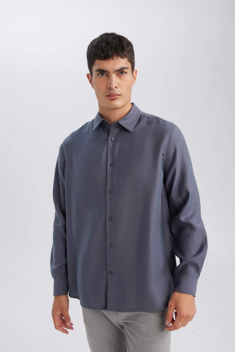 Relax Fit Polo Collar Twill Modal Blend Basic Shirt