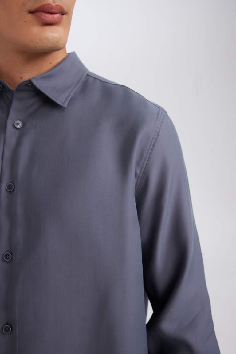 Relax Fit Polo Collar Twill Modal Blend Basic Shirt