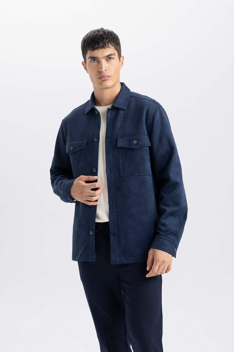 Veste chemise en daim à coupe régulière