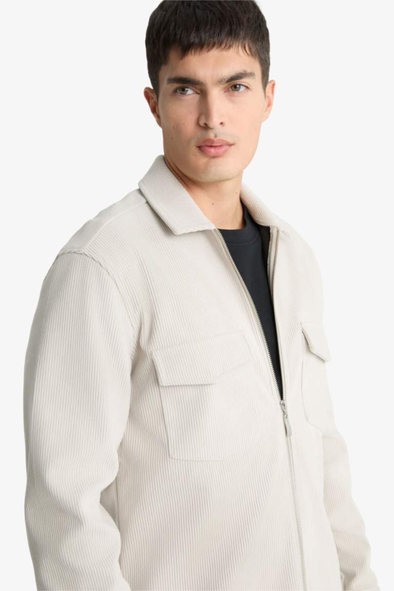 Regular Fit Polo Yaka Fitilli Kadife Gömlek Ceket