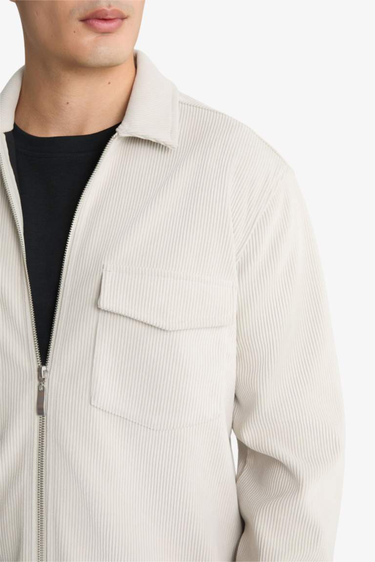 Regular Fit Polo Yaka Fitilli Kadife Gömlek Ceket