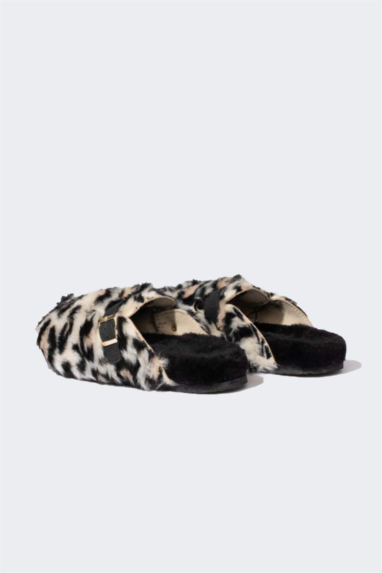 Kadın Leopar Desenli Düz Taban Ev Terliği