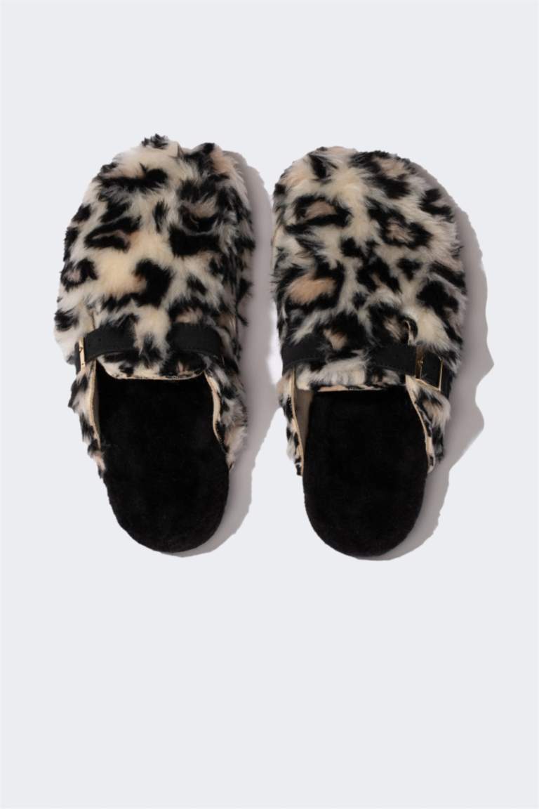 Kadın Leopar Desenli Düz Taban Ev Terliği