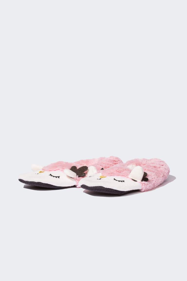 Woman Deer Themed Plush Home Slippers