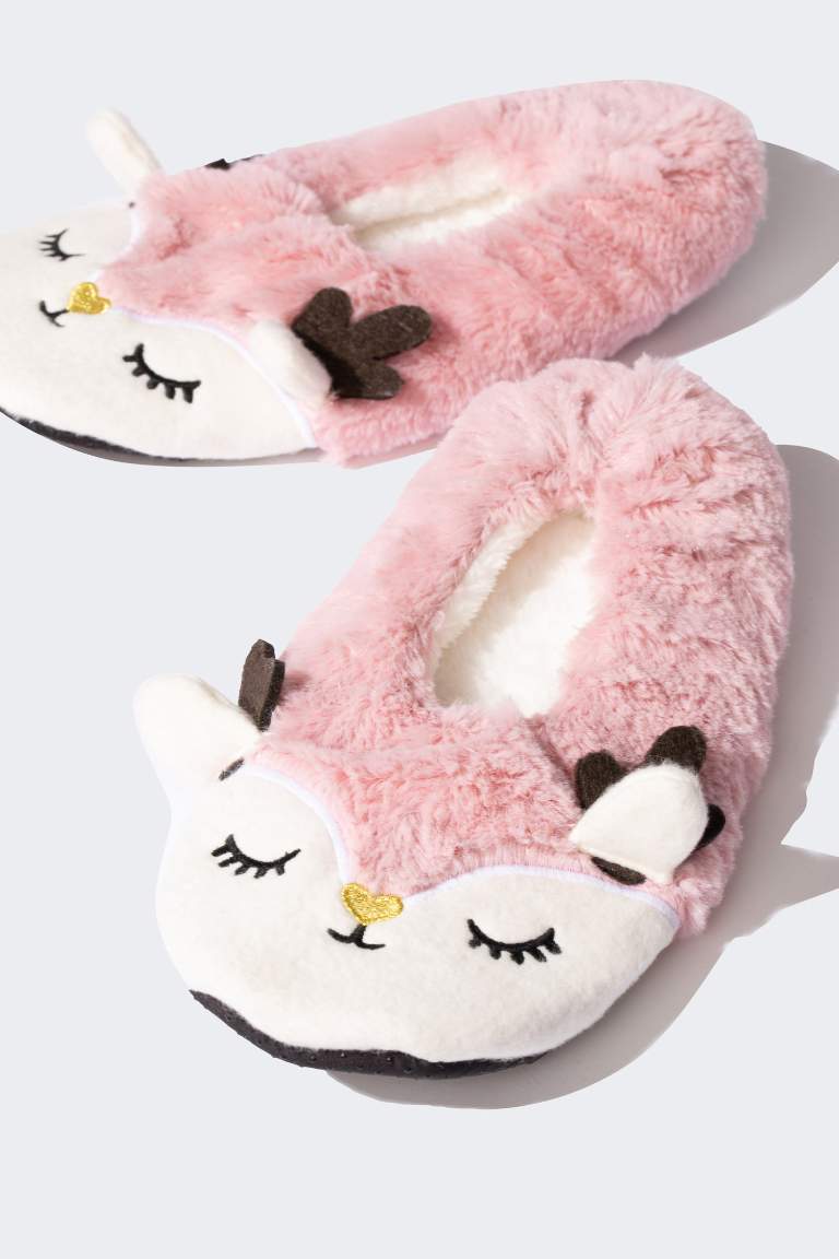 Woman Deer Themed Plush Home Slippers