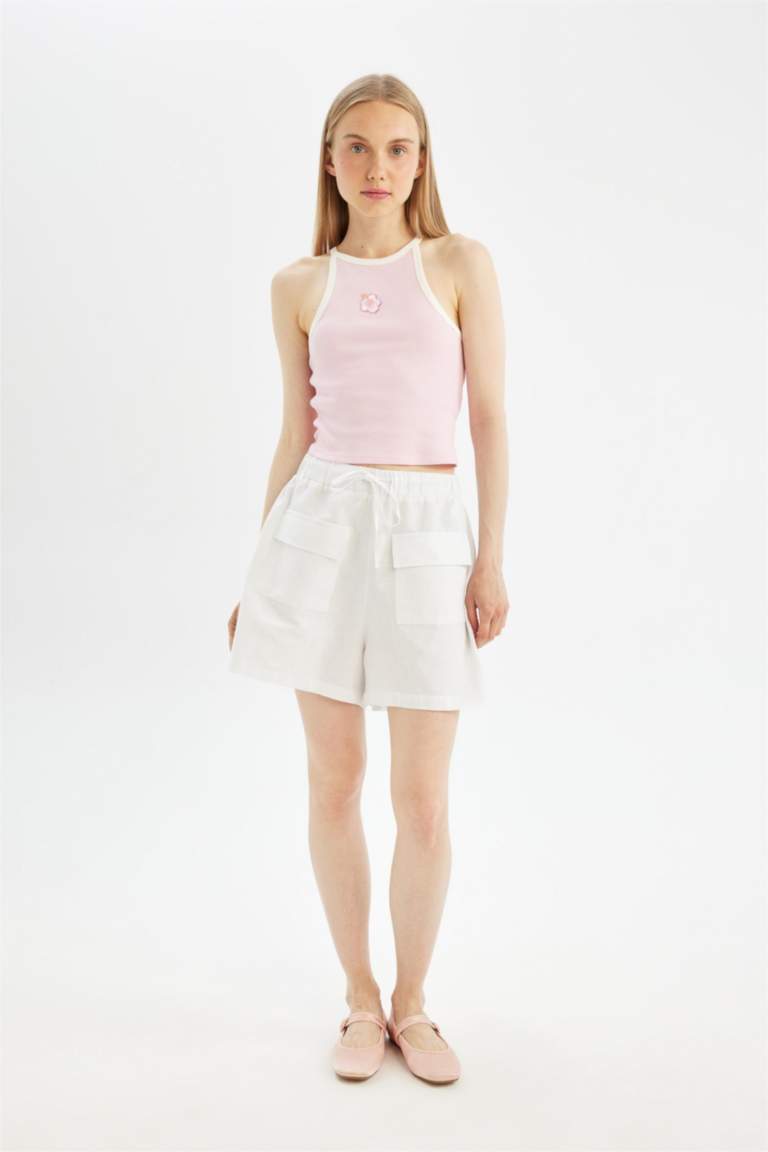 Short ample en lin mélangé à taille normal