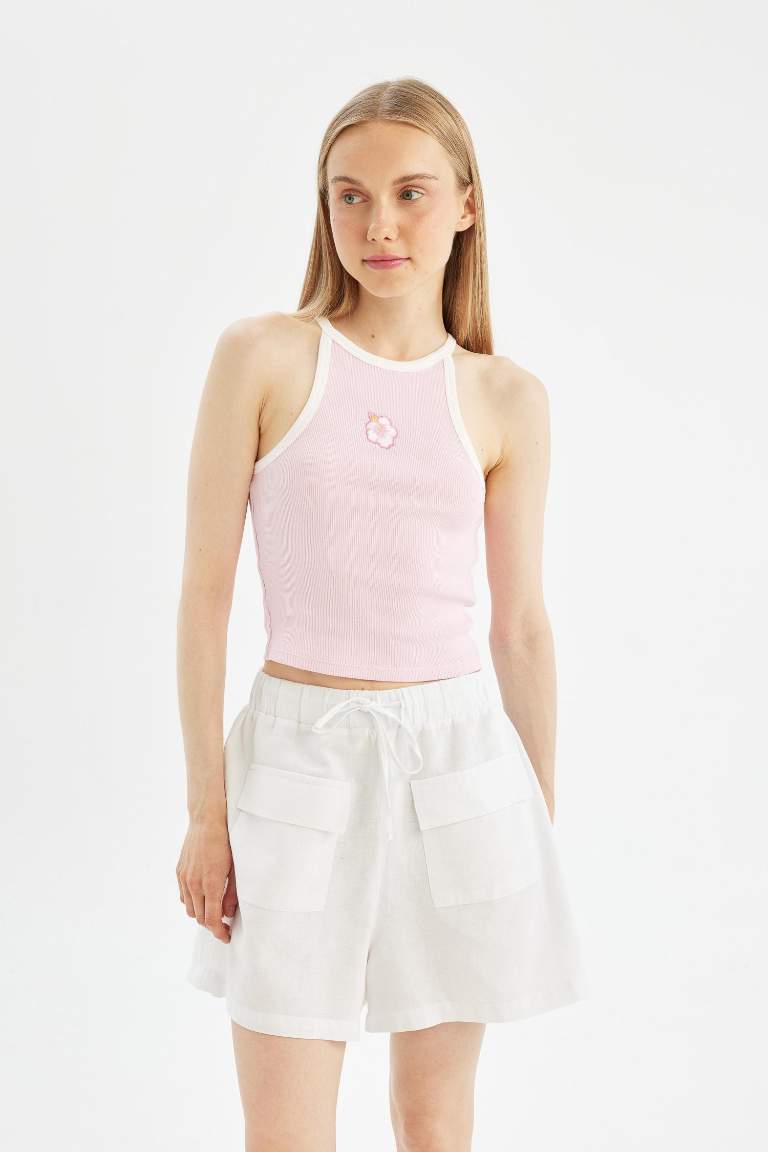 Short ample en lin mélangé à taille normal