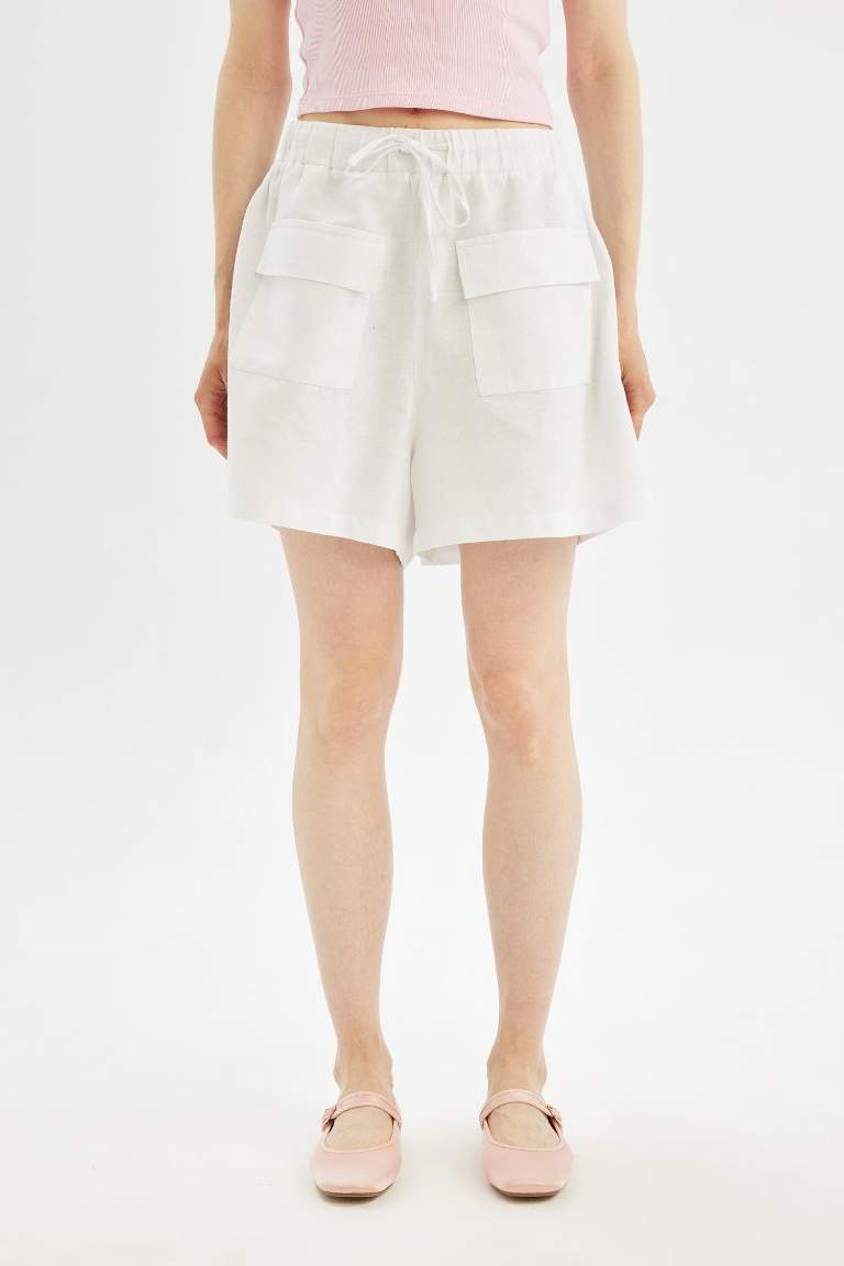 Short ample en lin mélangé à taille normal