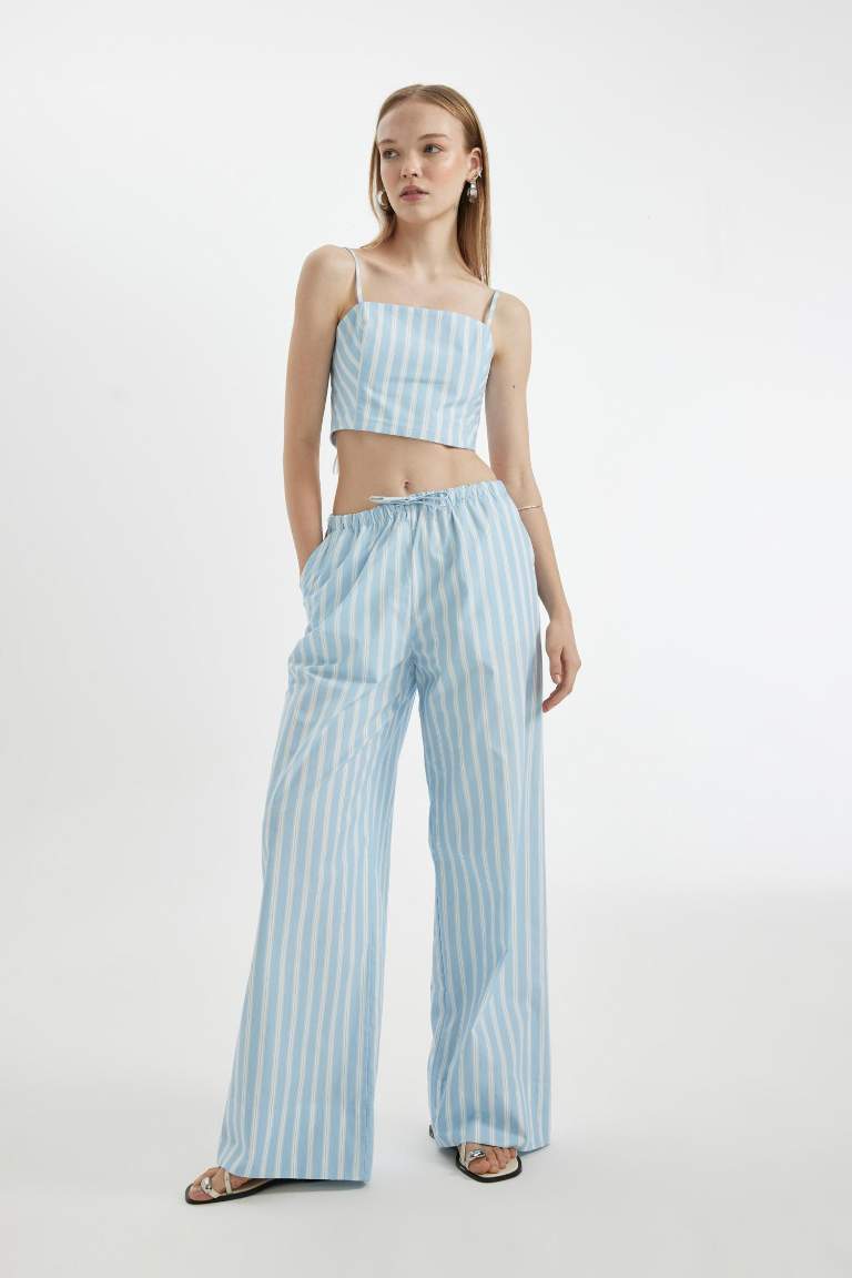 Straight Fit Normal Waist Poplin Striped Trousers