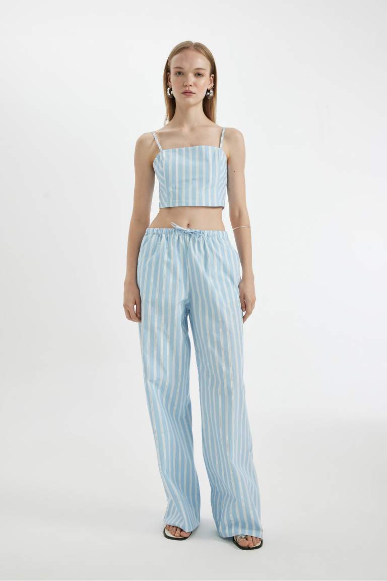 Straight Fit Normal Waist Poplin Striped Trousers