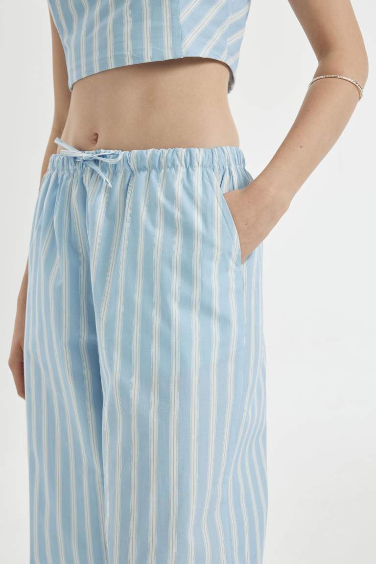 Straight Fit Normal Waist Poplin Striped Trousers