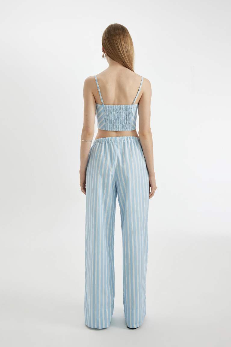 Straight Fit Normal Waist Poplin Striped Trousers