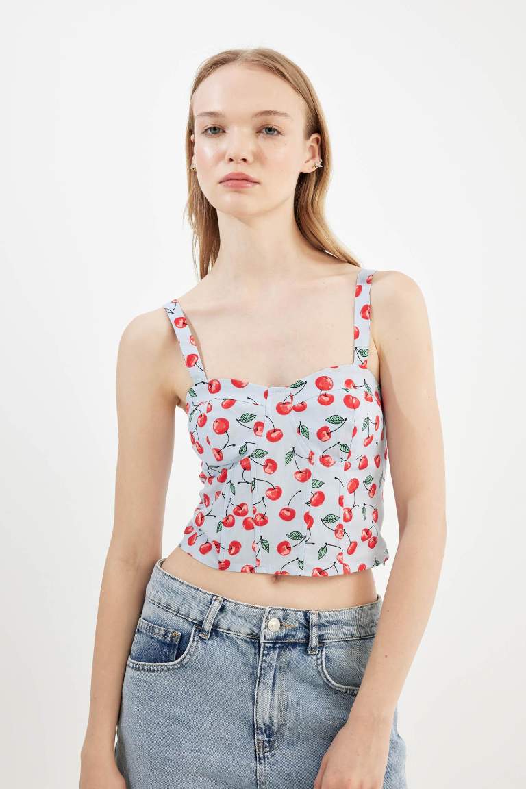 Cool Patterned Strappy Poplin Blouse