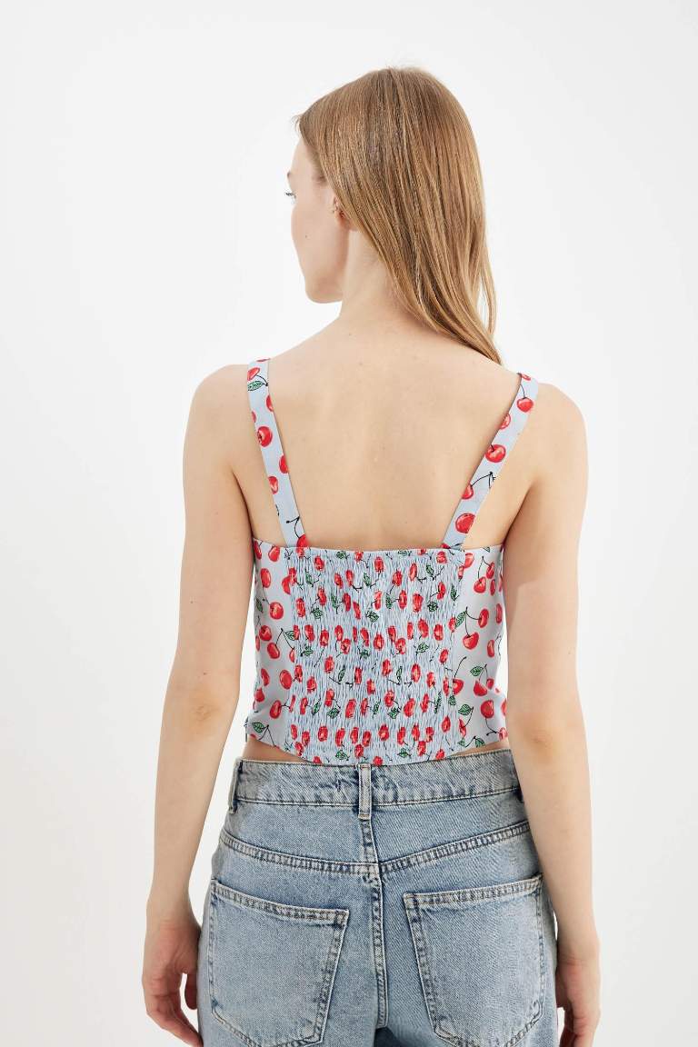 Cool Patterned Strappy Poplin Blouse