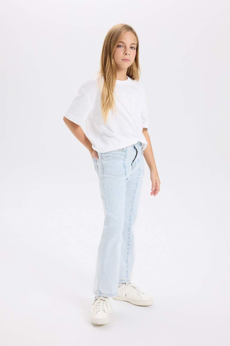 Pantalon Jean à Coupe évasée avec poches pour Fille