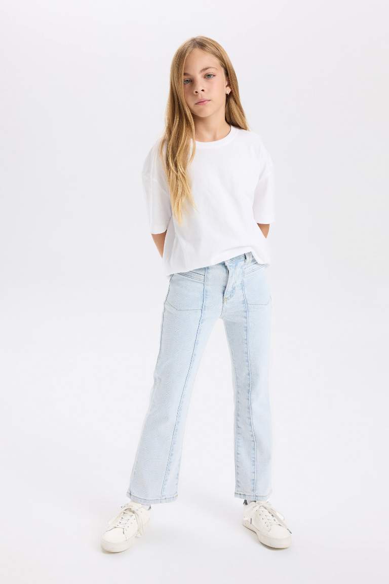 Pantalon Jean à Coupe évasée avec poches pour Fille