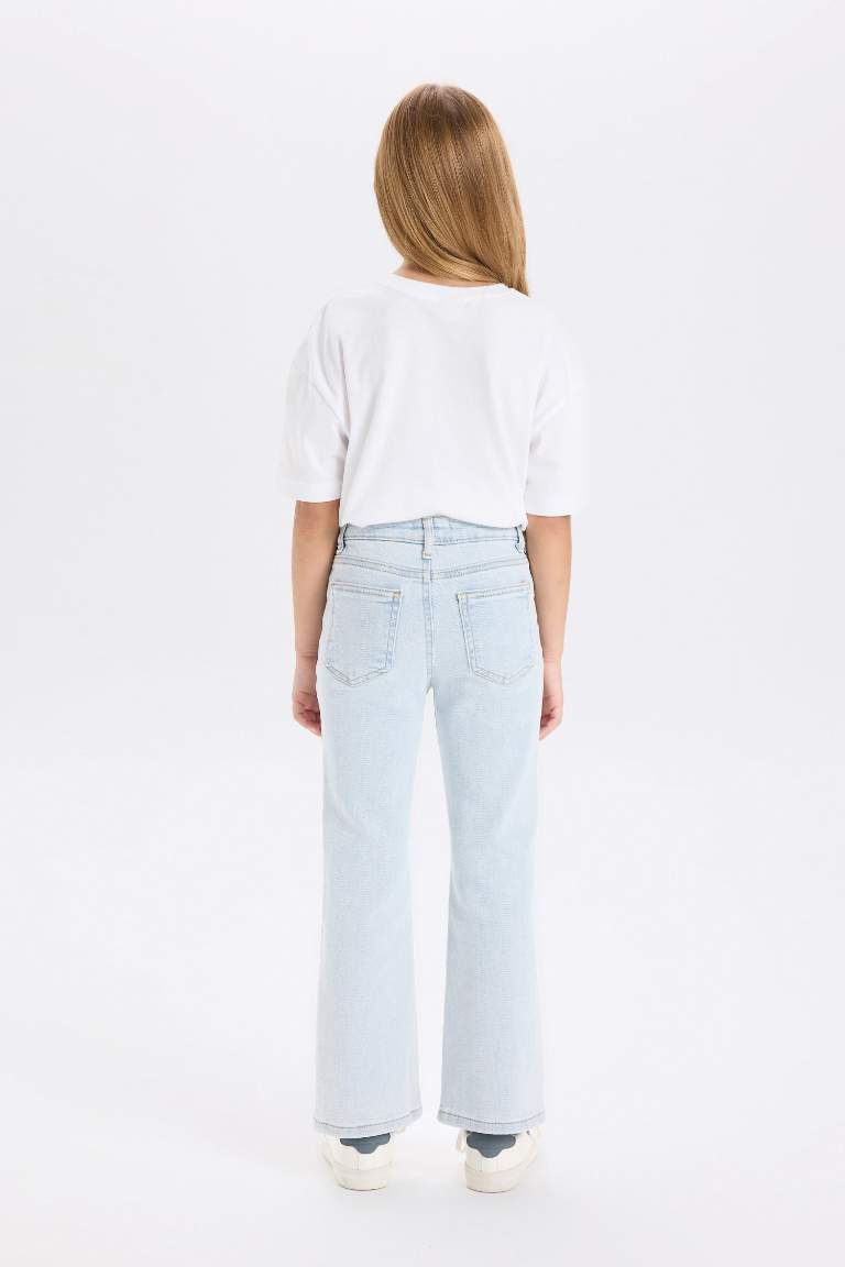 Pantalon Jean à Coupe évasée avec poches pour Fille