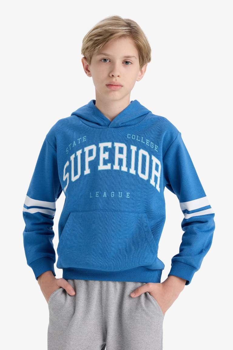 Erkek Çocuk 2'li Takım Baskılı Kapüşonlu Sweatshirt Eşofman Altı