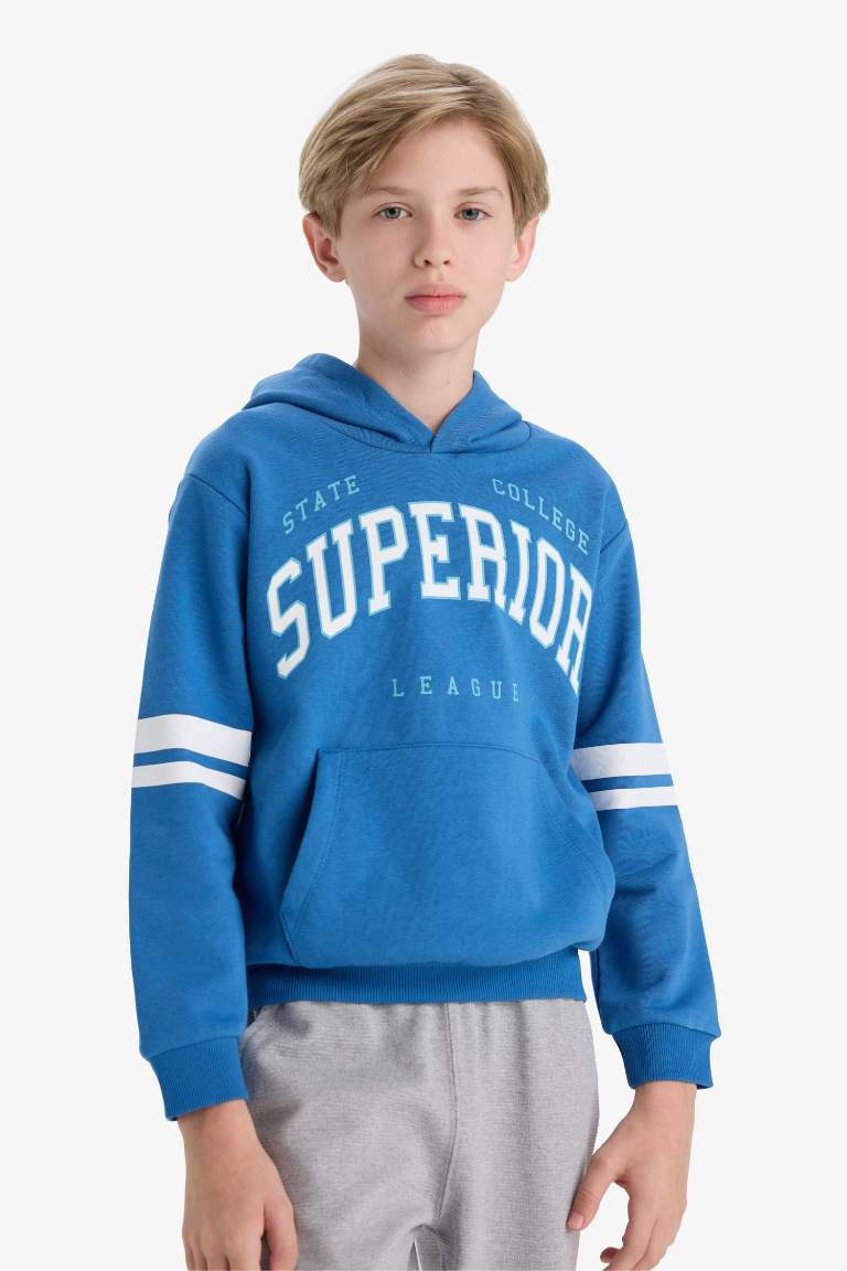 Erkek Çocuk 2'li Takım Baskılı Kapüşonlu Sweatshirt Eşofman Altı