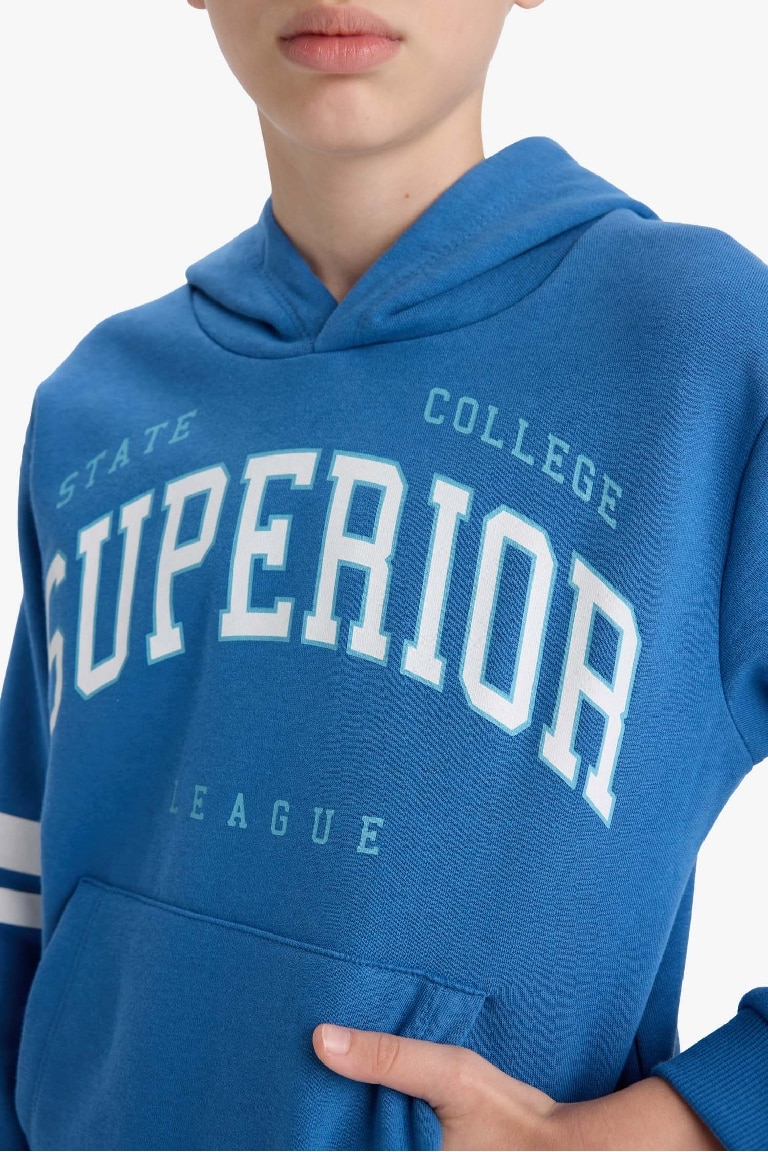 Erkek Çocuk 2'li Takım Baskılı Kapüşonlu Sweatshirt Eşofman Altı