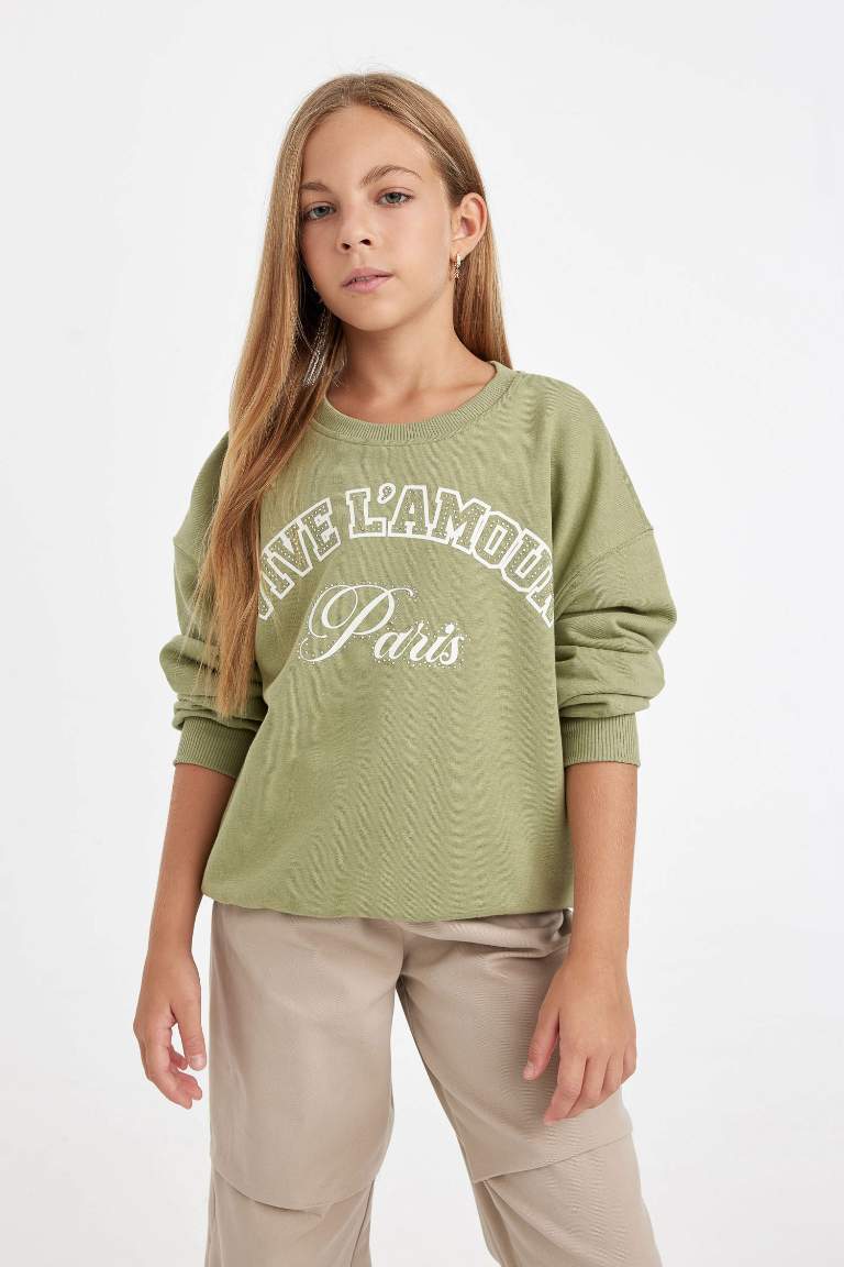 Girl Relax Fit Crew Neck Printed Sweatshirt