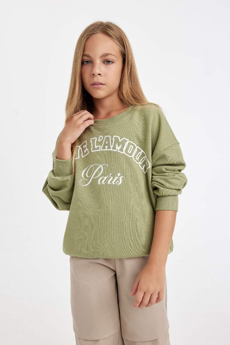 Girl Relax Fit Crew Neck Printed Sweatshirt