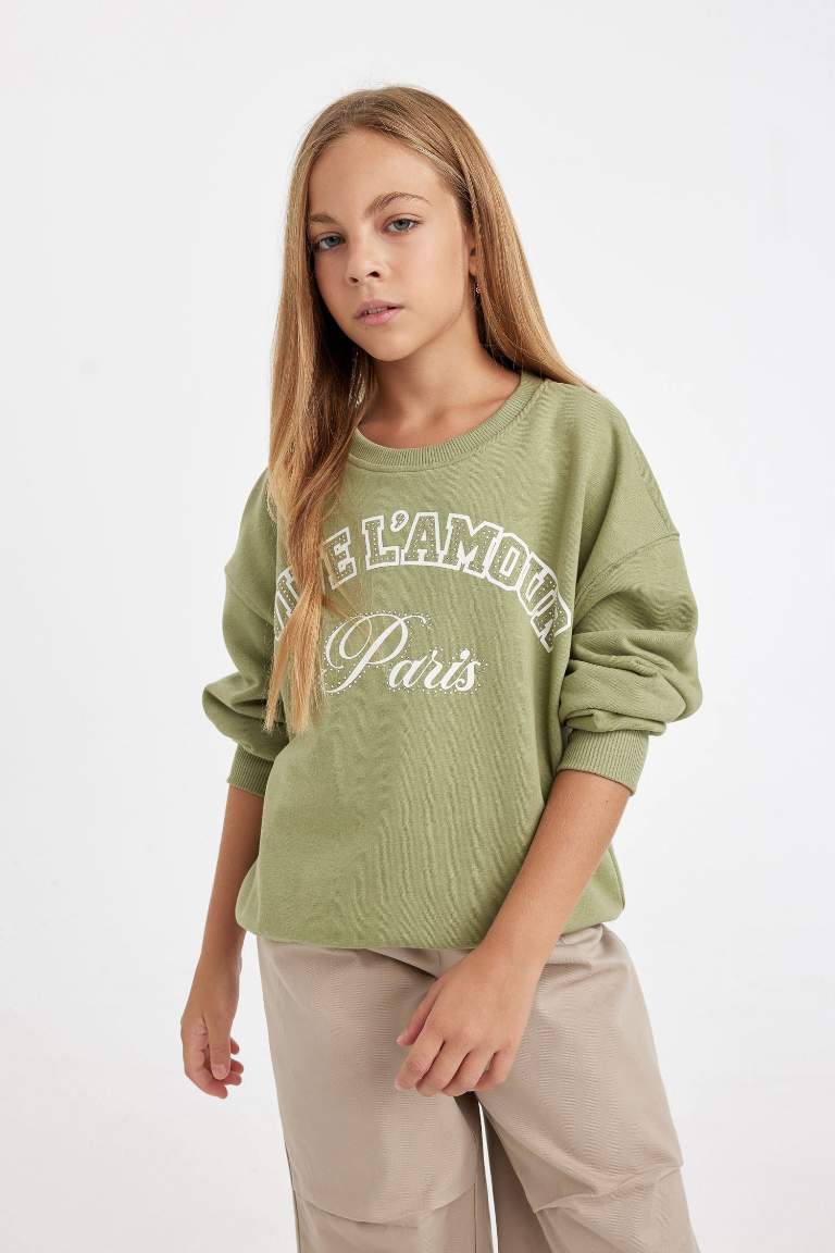 Girl Relax Fit Crew Neck Printed Sweatshirt