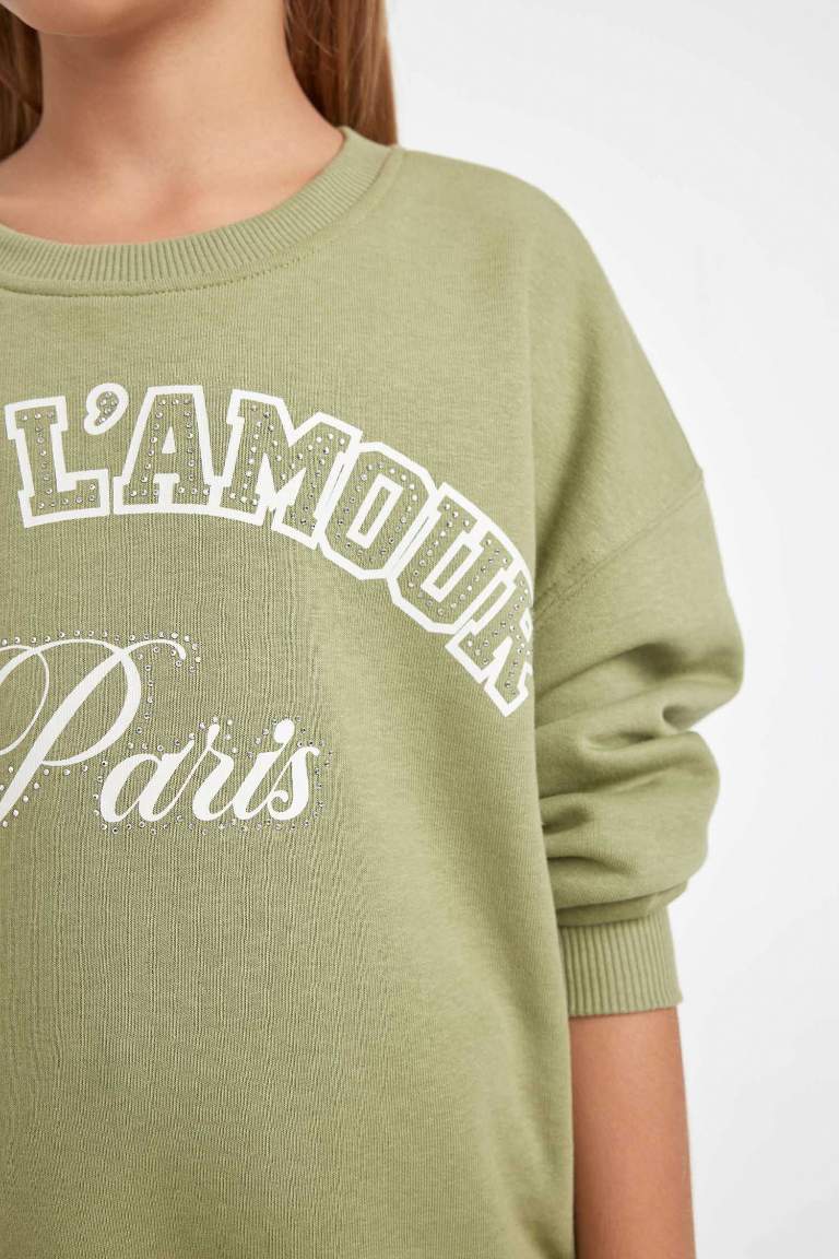 Girl Relax Fit Crew Neck Printed Sweatshirt