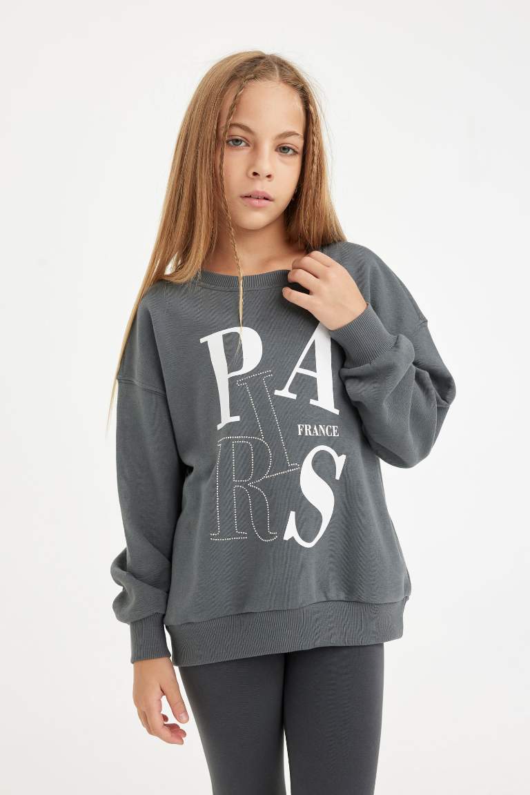 Sweat-shirt Oversize imprimé à Col rond pour Fille