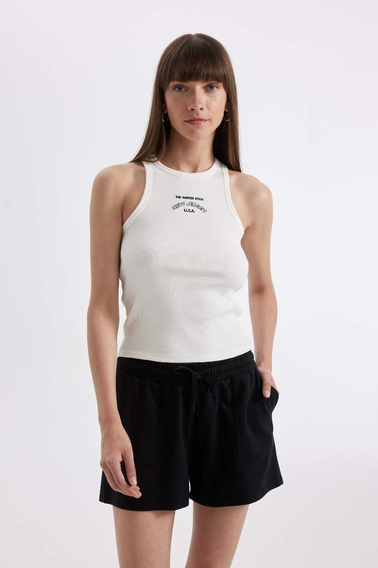 Débardeur Slim imprimé à Col Halter et Camisole Côtelée